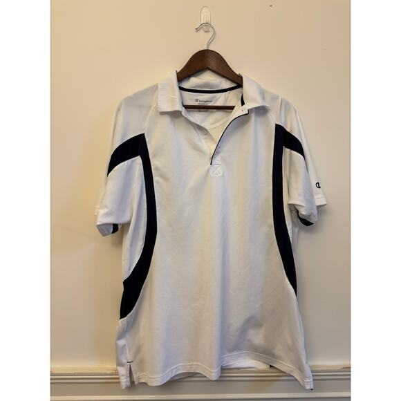 Champion Double Dry Polo Shirt White Navy Athletic Performance Men’s Large - Picture 1 of 11